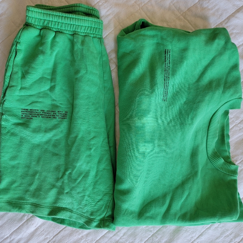 SET Pangaia Green Crewneck Sweatshirt and High Rise Bermuda Shorts Size Small